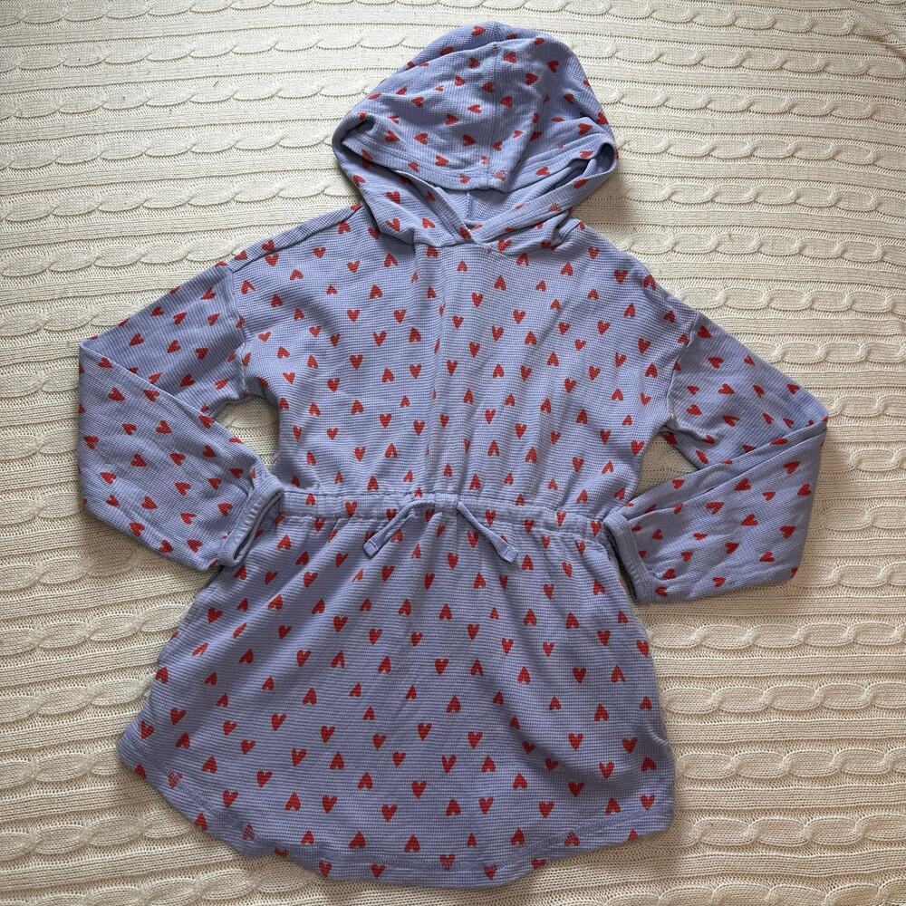 Hanna Andersson Girls 120 6-7 purple Red Heart Hooded Sweatshirt Dress
